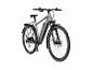Graues Trekking-E-Bike mit Gepäckträger und Schutzblechen.