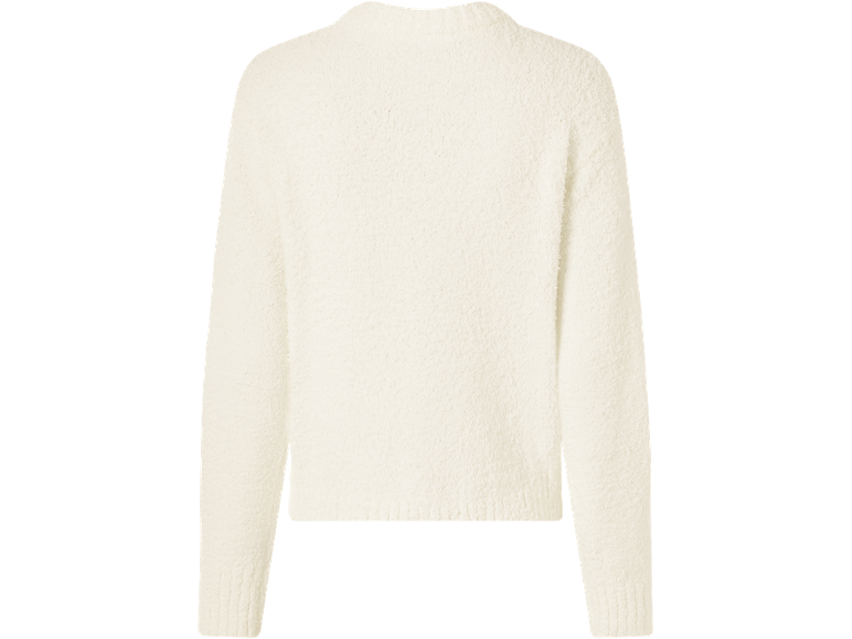 Cremefarbener Damenpullover mit langen Ärmeln und Stehkragen.