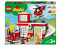 Lego Duplo Feuerwache mit Feuerwehrauto und Helikopter.