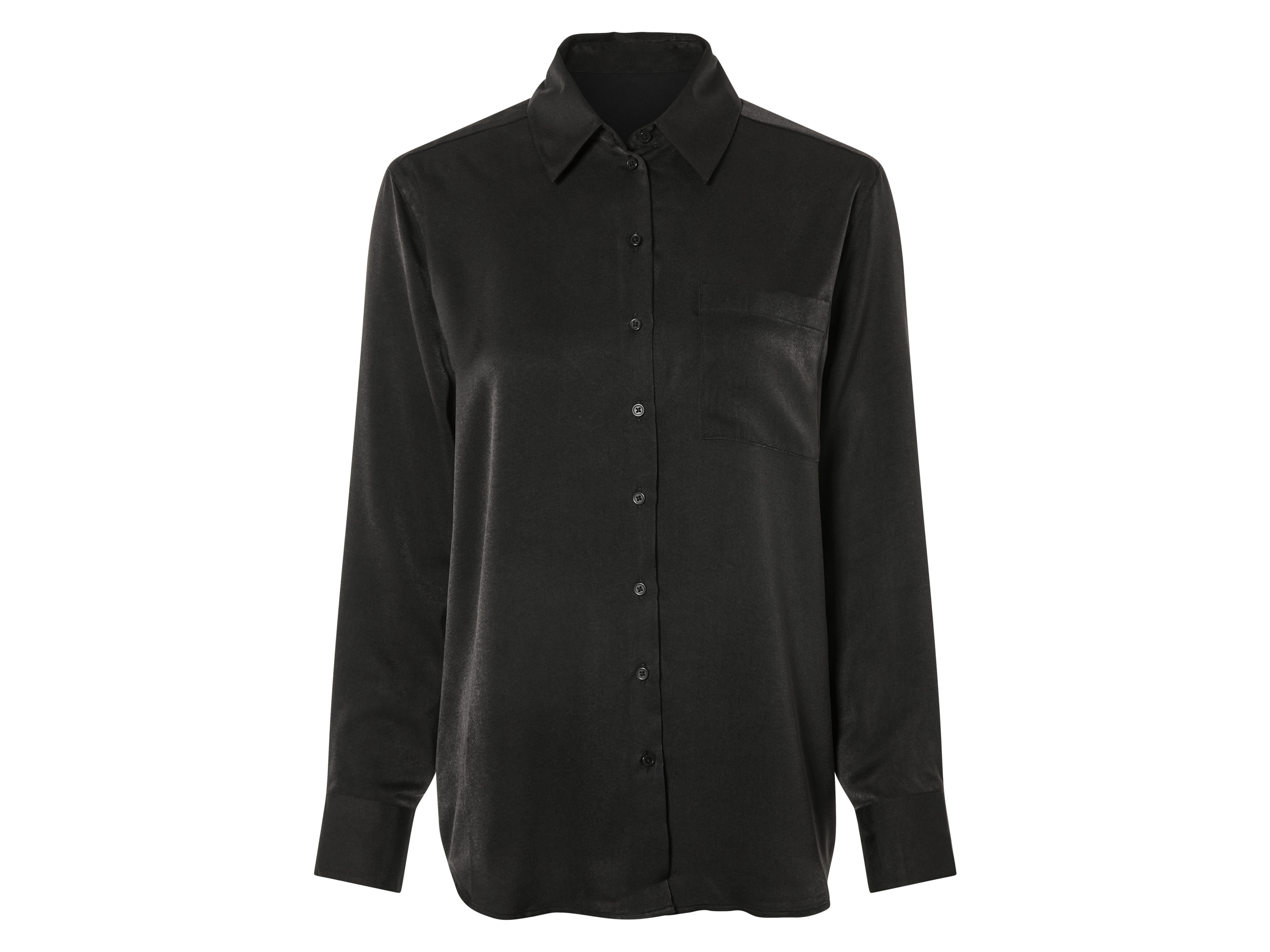esmara® Damen Bluse Satin (Schwarz, 44)““ | schwarz Muster: braun: Leo-Muster Detail: matte Satin-Qualität