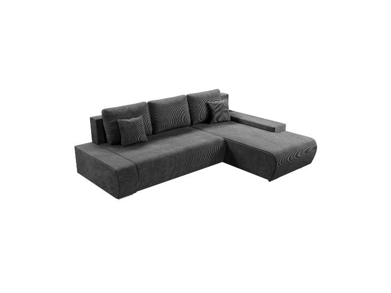 Dunkelgraue Eckcouch aus Cordstoff.