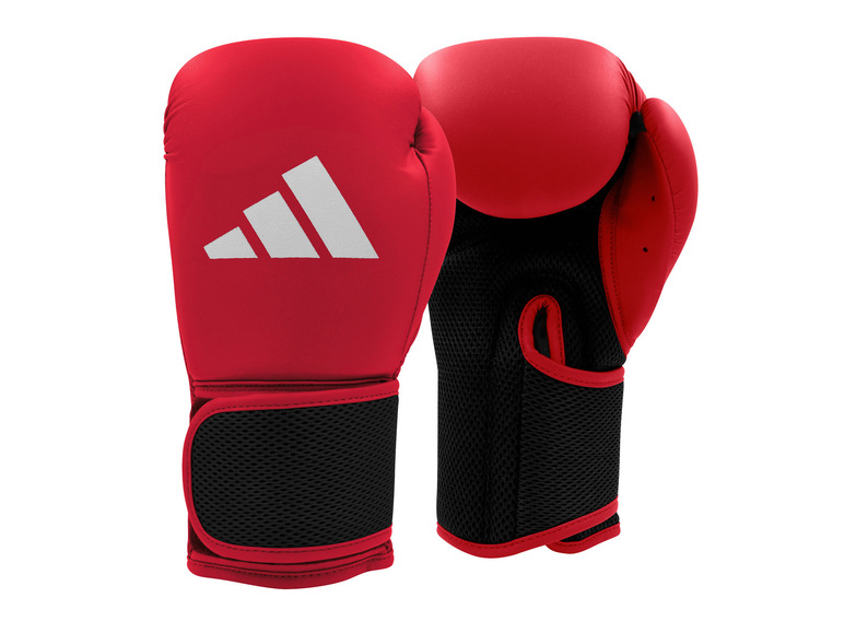 Rote Adidas Boxhandschuhe mit schwarzem Mesh.
