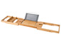 Ein Holz-Badetablett mit Buchhalter, Tablett und Stauraum.
