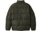 Dunkelgrüne Steppjacke mit Stehkragen, Rückansicht.
