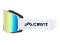 Weiße Skibrille mit gelb-blauer Spiegelscheibe und verstellbarem Band