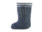 Blaue Babysocken mit weißen Streifen, verstärkter Spitze und Ferse.