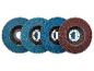 Blaue und braune Lamellenschleifscheiben für Winkelschleifer.