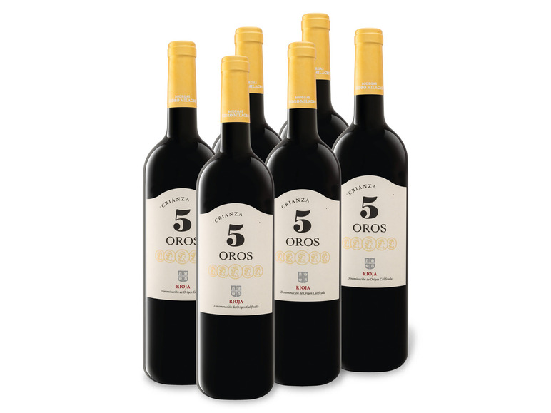 Gehe zu Vollbildansicht: 6 x 0,75-l-Flasche Weinpaket 5 Oros Rioja Crianza DOC trocken, Rotwein - Bild 1