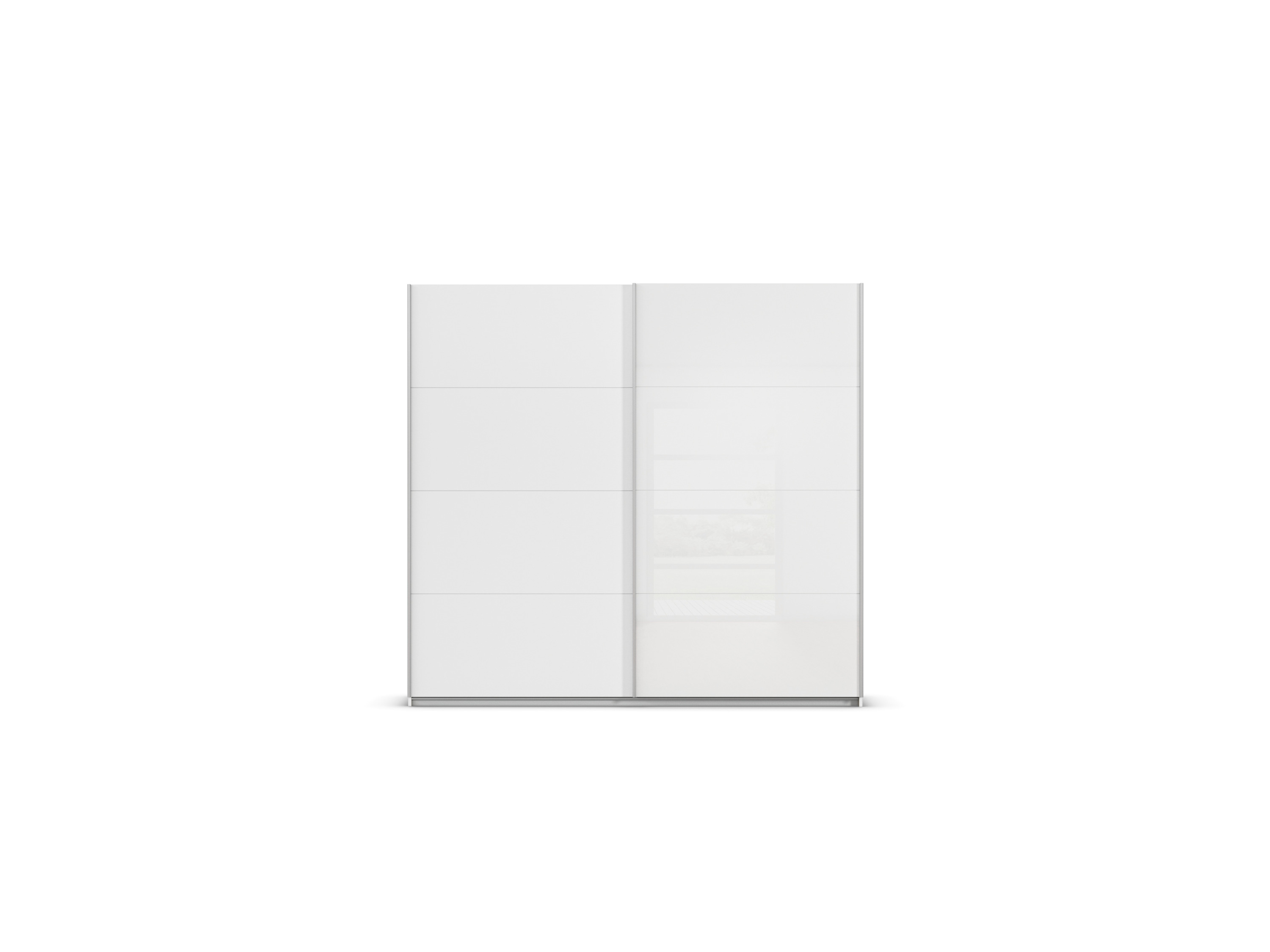 RAUCH ORANGE Quadra Schwebetürenschrank mit Glaselementen (Premium-Zubehör, Korpus:Weiß, Glas:Weiß, 226 x 210 cm)