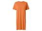 Orangefarbenes Kurzarmkleid mit Rundhalsausschnitt.