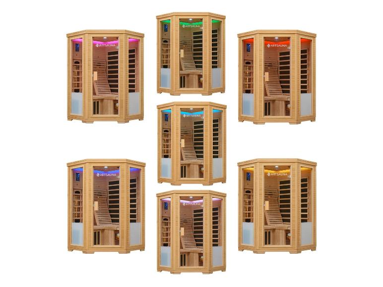 Set von ARTSAUNA Infrarotsaunen mit verschiedenfarbiger LED-Beleuchtung