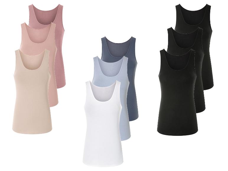 Schwarze, blaue, rosa und weiße Tanktops für Damen.