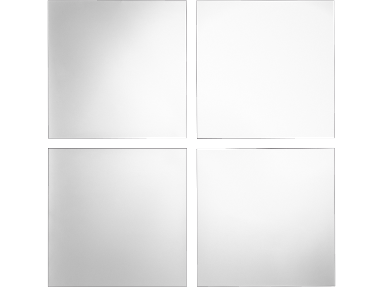 Vier weiße quadratische Paneele, getrennt durch schwarze Linien, die einem Fenster ähneln.