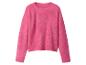 Ein pinkfarbener Langarmpullover mit Rundhalsausschnitt.