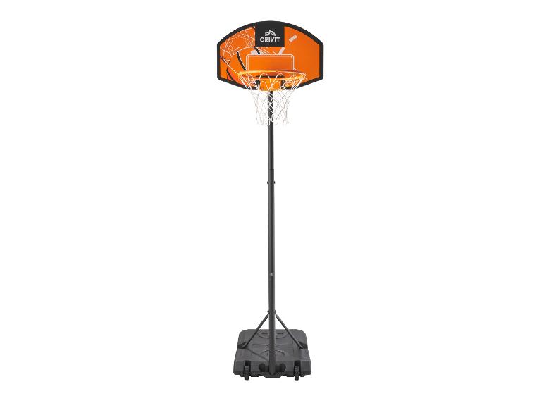 Crivit Basketballkorb mit orangefarbenem Brett und schwarzem Ständer auf weißem Hintergrund.