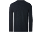 Dunkelblauer Herrenpullover mit langen Ärmeln und gerippter Textur.