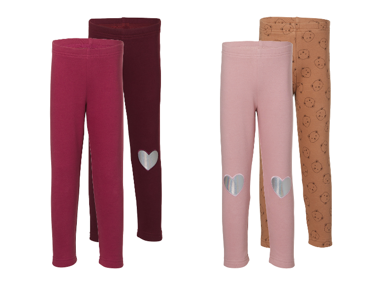 LUPILU Kinder Thermo-Leggings, 2 Stück, in Pink/Braun und Beere/Burgunder mit Herz-Details
