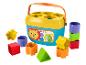 Fisher-Price Formen-Sortierer mit bunten Bausteinen und Tierillustrationen.