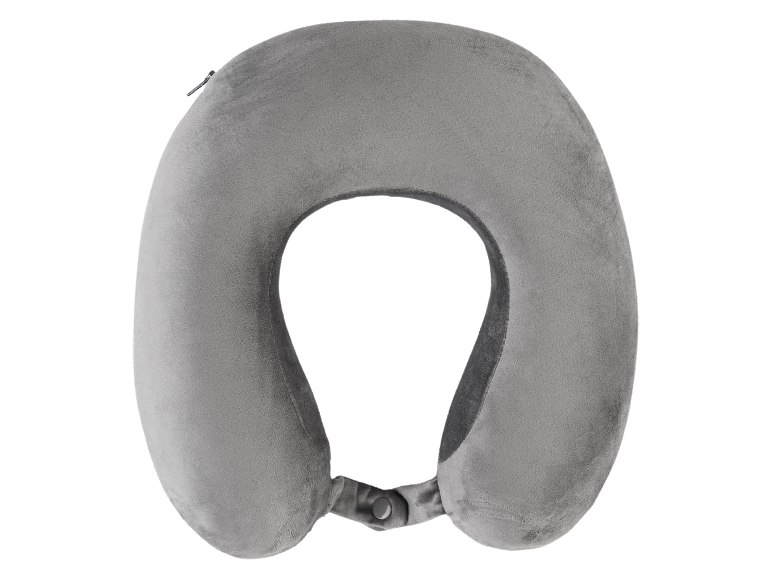 Grauer Reisekissen mit Reißverschluss.