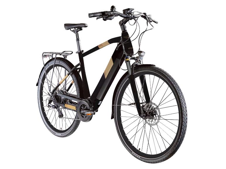 Ein schwarzes Zundapp E-Bike mit beigefarbenen Akzenten wird vor weißem Hintergrund gezeigt.