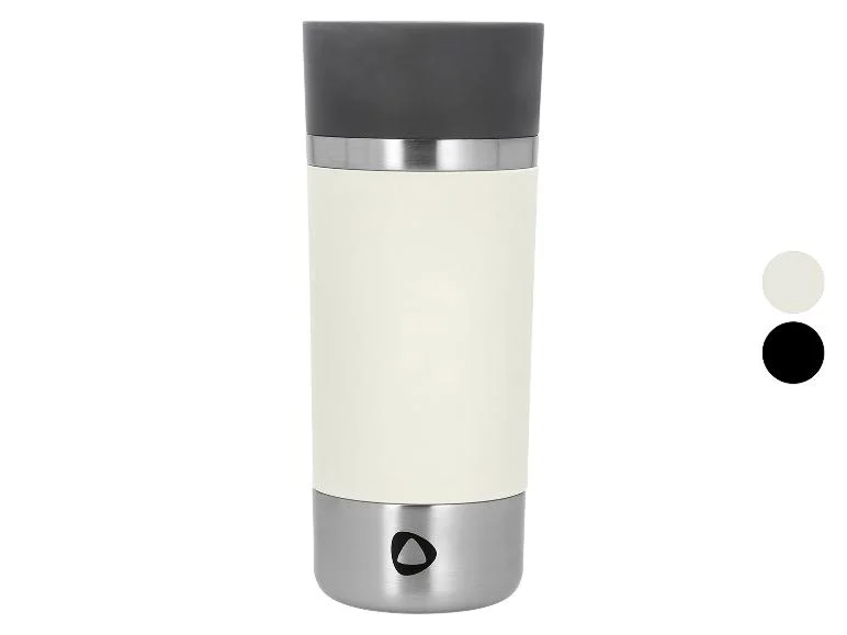 SILVERCREST® 500 ml cremefarbener Kaffeebecher to Go mit schwarzem Deckel.