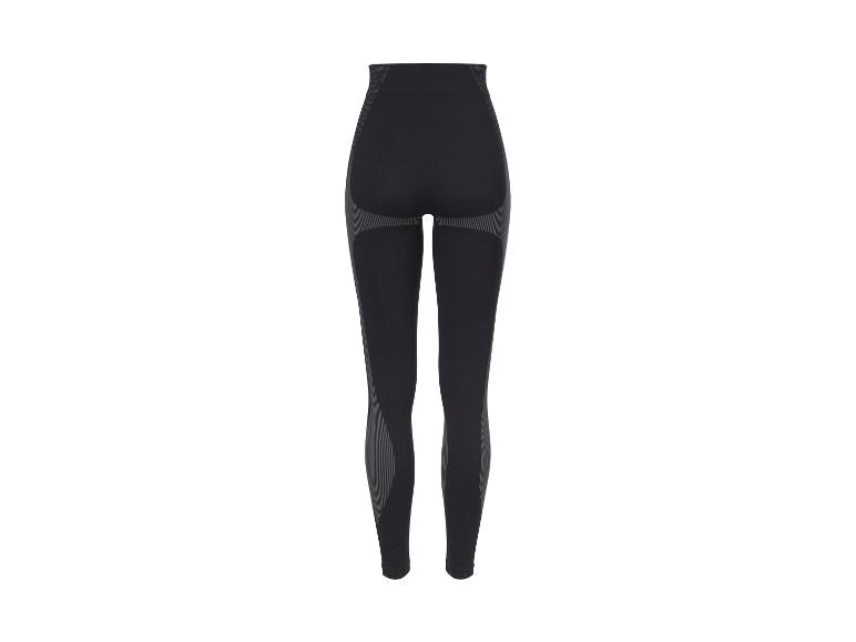 Schwarze nahtlose Sportleggings mit grauen Streifendetails.