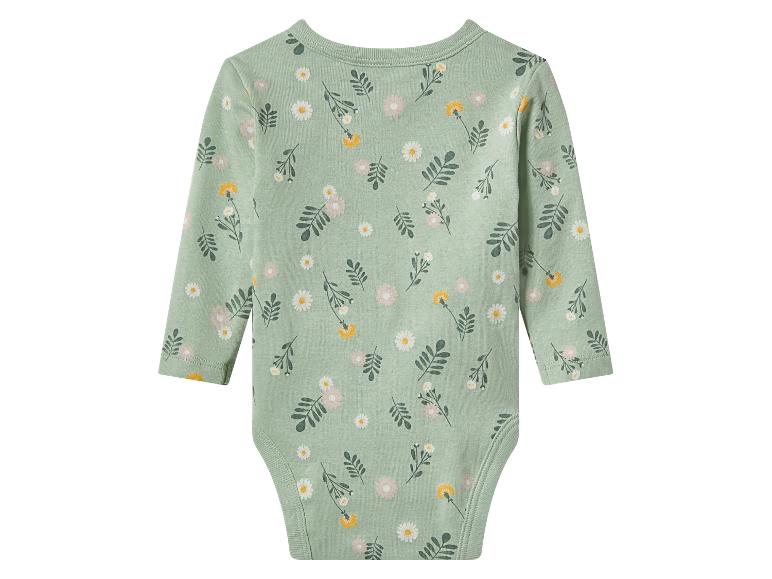 Hellgrüner Langarm-Babybody mit Blumenmuster