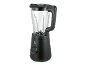 Schwarzer Mixer mit Glaskanne und Drehregler.