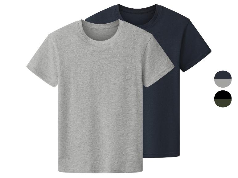 Zwei Herren-T-Shirts mit kurzen Ärmeln: grau und dunkelblau, mit Farbpalette.