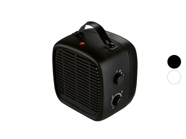 Schwarzer Heizlüfter mit Griff und Bedienknöpfen