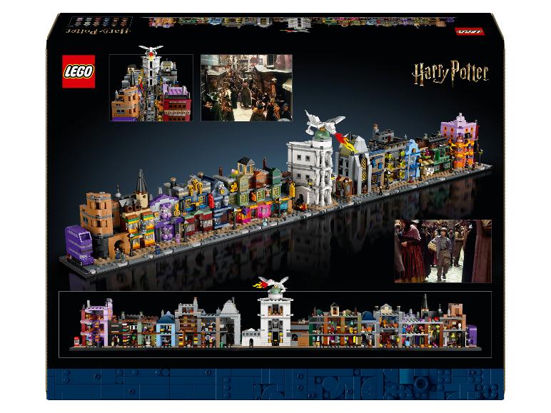 LEGO Harry Potter Winkelgasse Set mit Straßenszene und Innendetails.