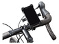Ein Smartphonehalter am Lenker eines Fahrrads.