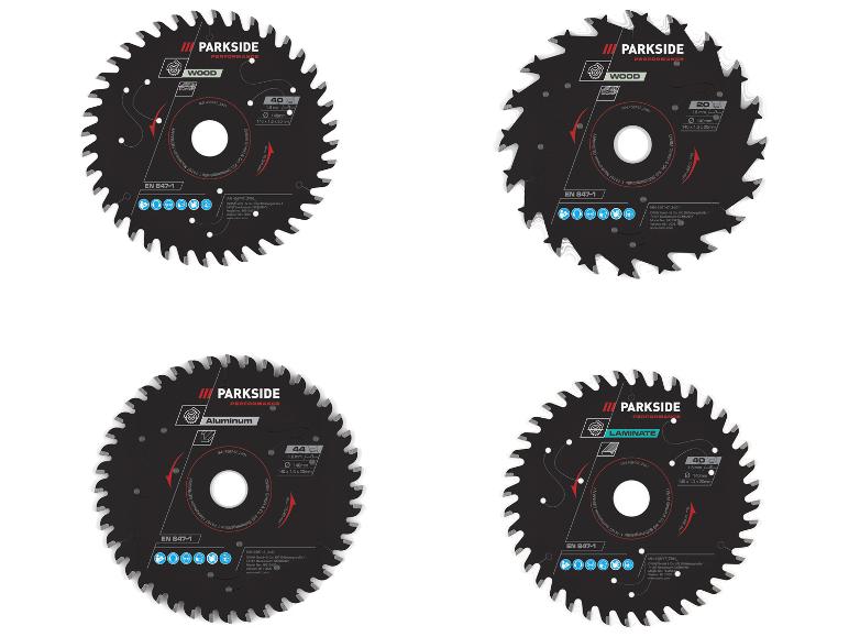 Vier Kreissägeblätter für Holz, Aluminium und Laminat.