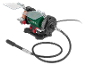 Tischschleifmaschine mit biegsamer Welle und transparenten Schutzvorrichtungen.