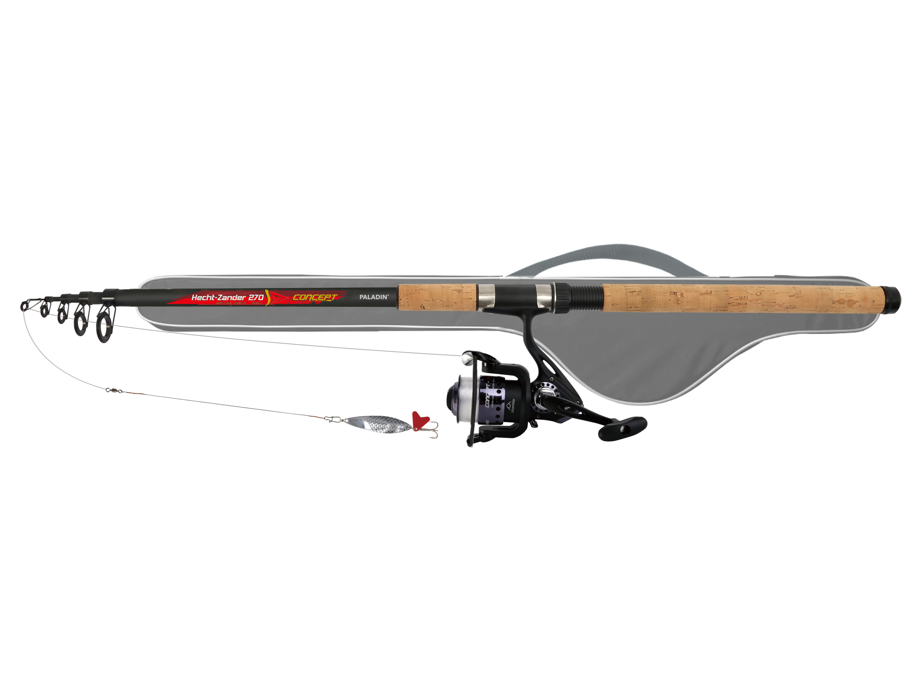 PALADIN® Zielfisch Angelset (Hecht/Zander Spin 2,70m)““ | sensibles Fischen Umweltfreundlicher Korkgriff Qualitäts-Angelrolle mit 4 Kugellagern Hecht/Zander Spin 2,70 m: Rutenlänge 270 cm, 25–70 g, Rollengröße 5000 Forelle/Barsch 3,00 m: Rutenlänge 300 cm, 10-40 g, Rollengröße 2000 Karpfen/Aal 3,00 m: Rutenlänge 300 cm, 25-70 g, Rollengröße 4000 Produktmerkmale tabletd Typ: Zielfisch Angelset Länge: Hecht/Zander Spin 2,70 m: 270 cm Forelle/Barsch 3,00 m, Karpfen/Aal 3,00 m: 300 cm Lieferumfang: Rute: 1 Stück Rolle: 1 Stück Stahlvorfach 7×7: 1 Stück Blinker: 1 Stück Tasche: 1 Stück Bedienungsanleitung: 1 Stück““