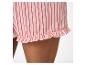 Rosa Pyjamashorts mit roten Streifen und Rüschen am Saum.