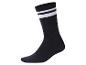 Schwarze Socke mit zwei weißen Streifen oben.