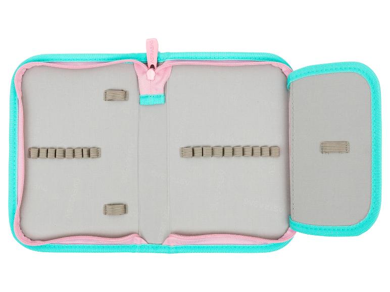 Offenes Federmäppchen in Pink und Türkis mit Gummischlaufen für Stifte
