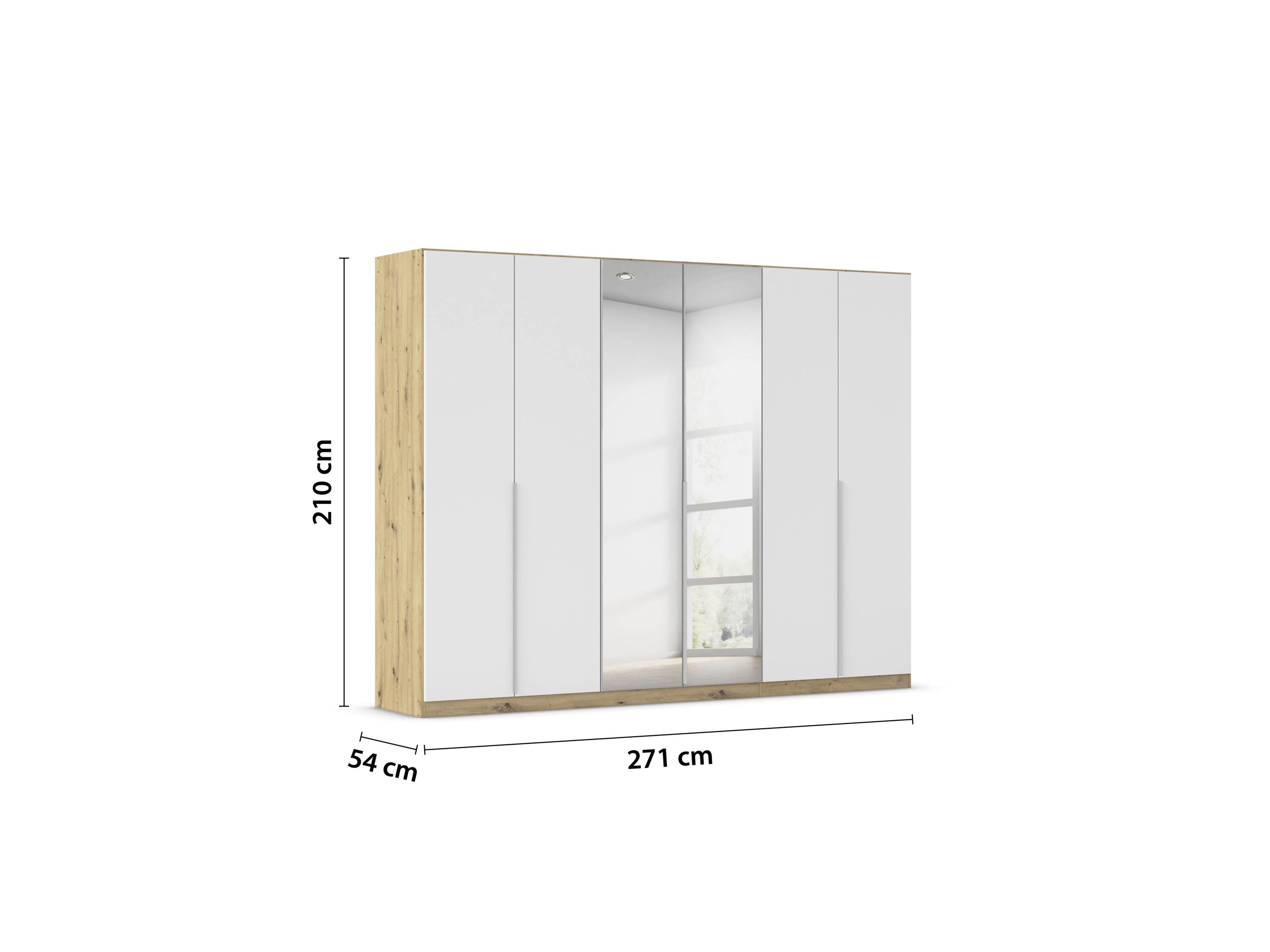 RAUCH ORANGE Drehtürenschrank Alabama mit Spiegel (Classic-Zubehör, Weiß/Eiche Artisan, Griffe Alu, 271 x 210 cm) – Bild 3 von 4