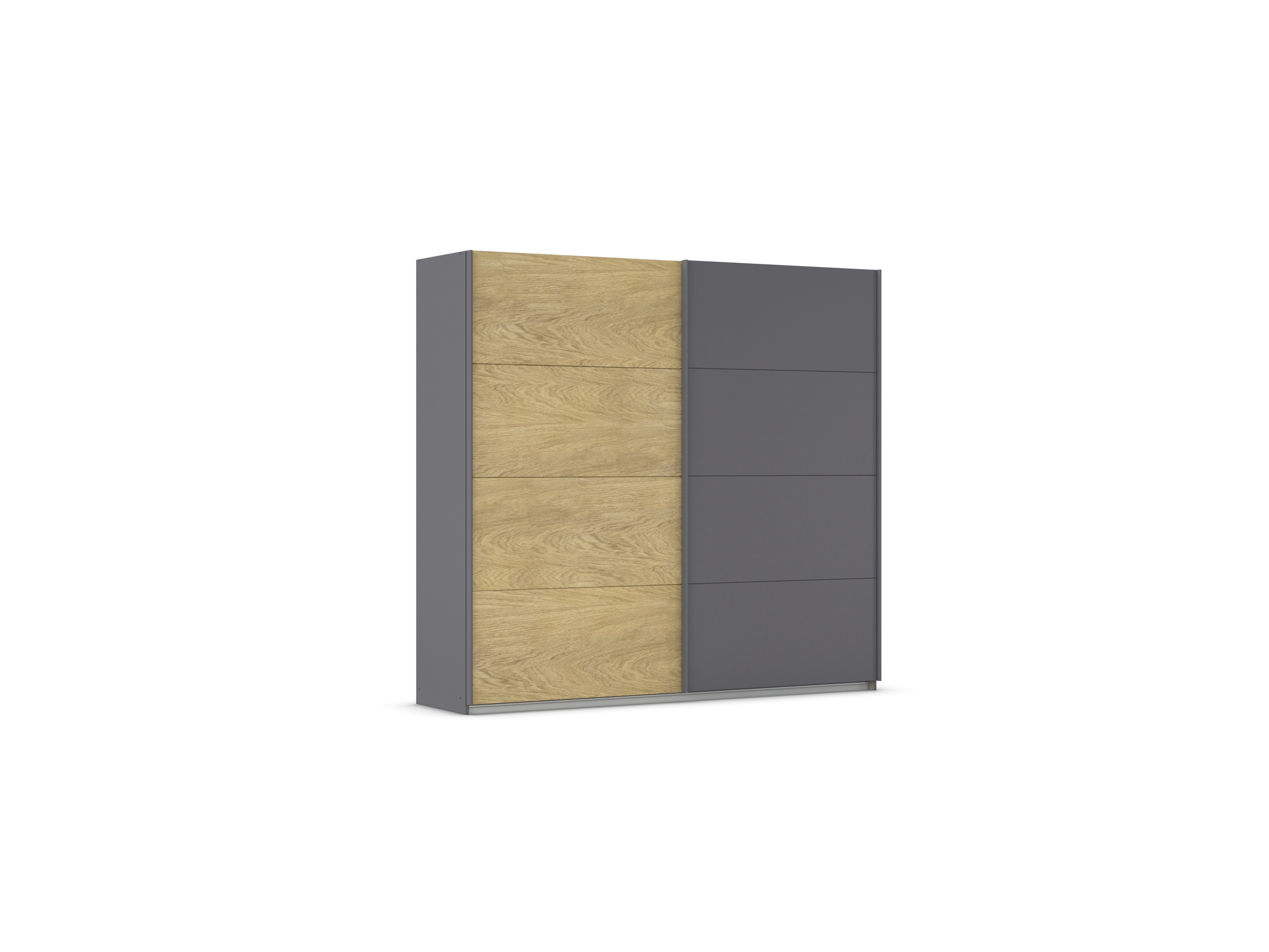 RAUCH ORANGE Malva-Extra Schwebetürenschrank (ohne Spiegel, Eiche Furnier/Graumetallic, Breite 226 cm / Höhe 210 cm)