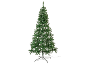 Künstlicher Weihnachtsbaum mit grünen Nadeln und schwarzem Ständer.