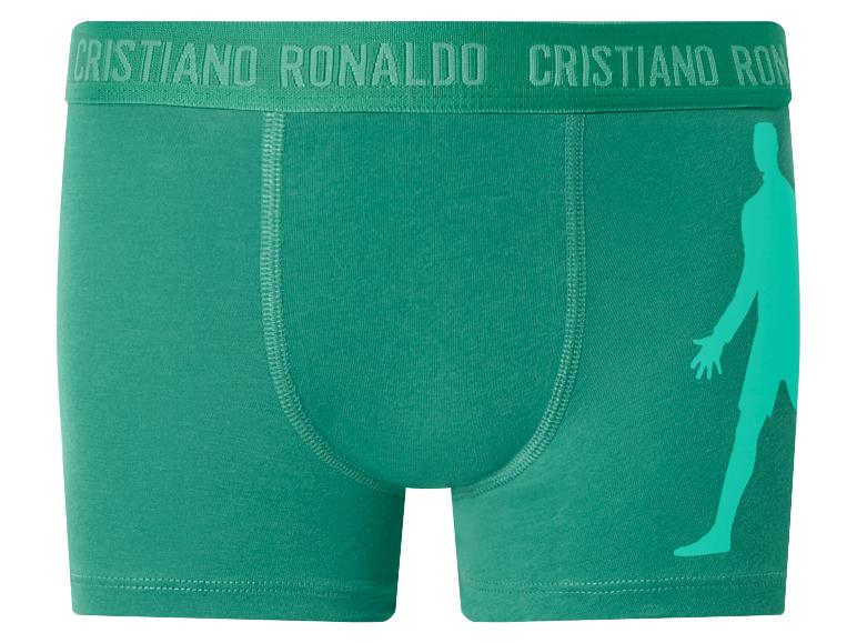 Grüne Boxershorts mit „Cristiano Ronaldo“ am Bund und einer Spielersilhouette.