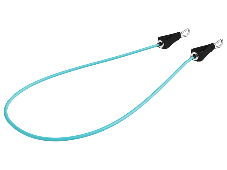 Ein blaues Fitness-Gummiband mit Griffen.