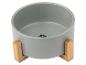 Grauer Keramik-Haustiernapf mit Bambusständer und Pfotenabdruck