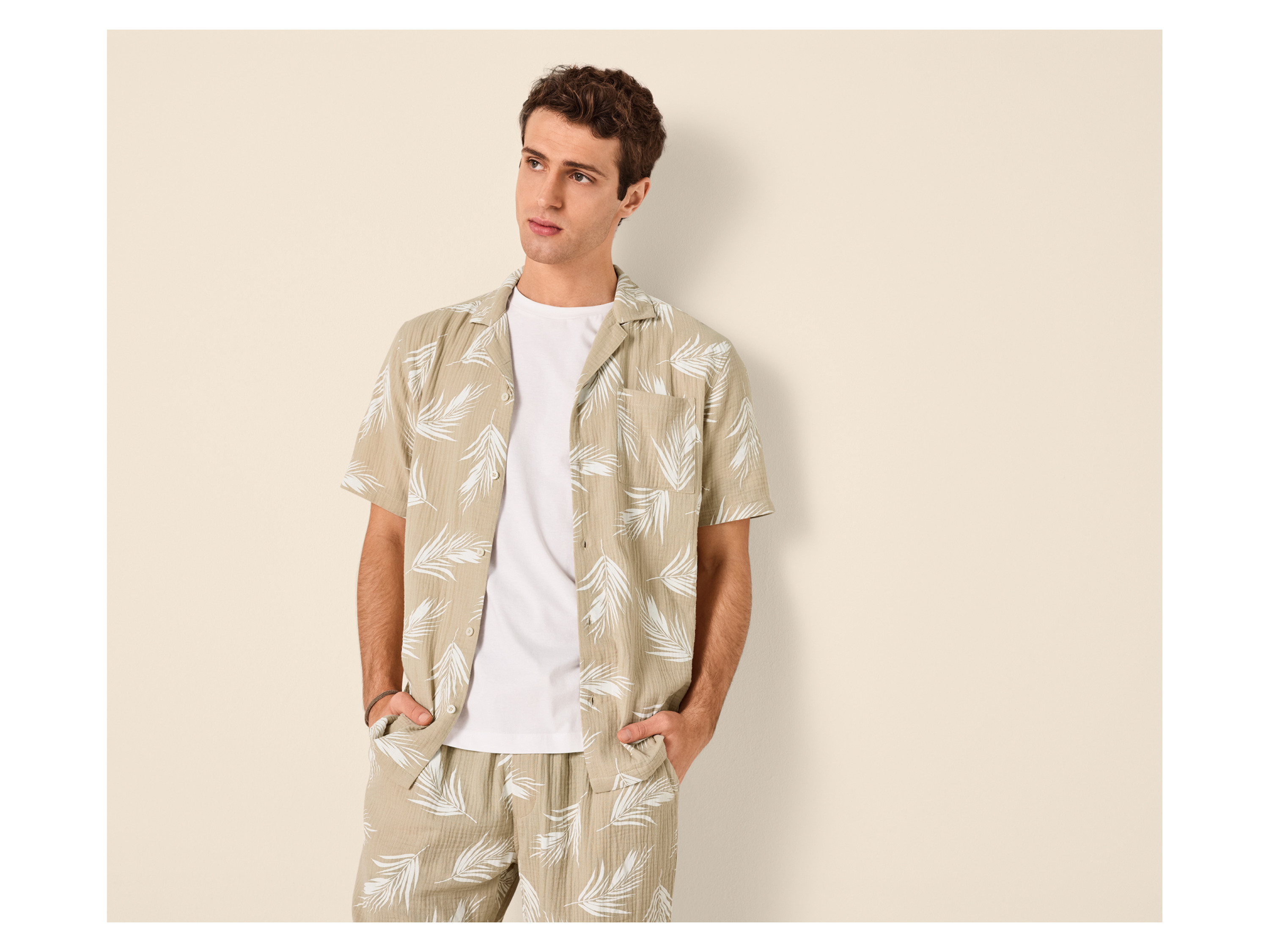 ESMARA MEN Herren Musselin-Freizeithemd (gemustert/beige, S (44/46)) – Bild 2 von 4