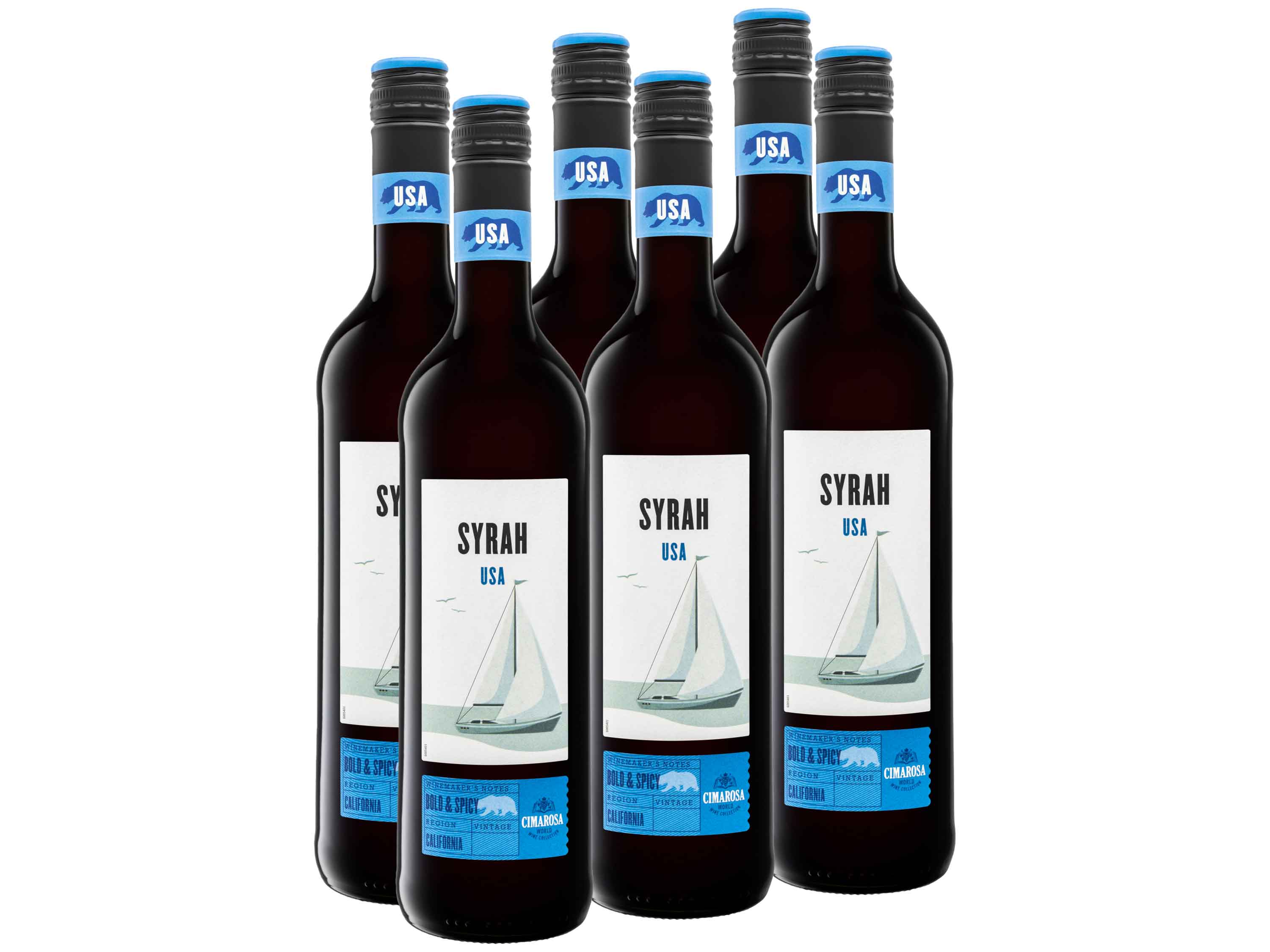 6 x 0,75-l-Flasche Weinpaket CIMAROSA Syrah USA trocken vegan, Rotwein Wein & Spirituosen Lidl DE