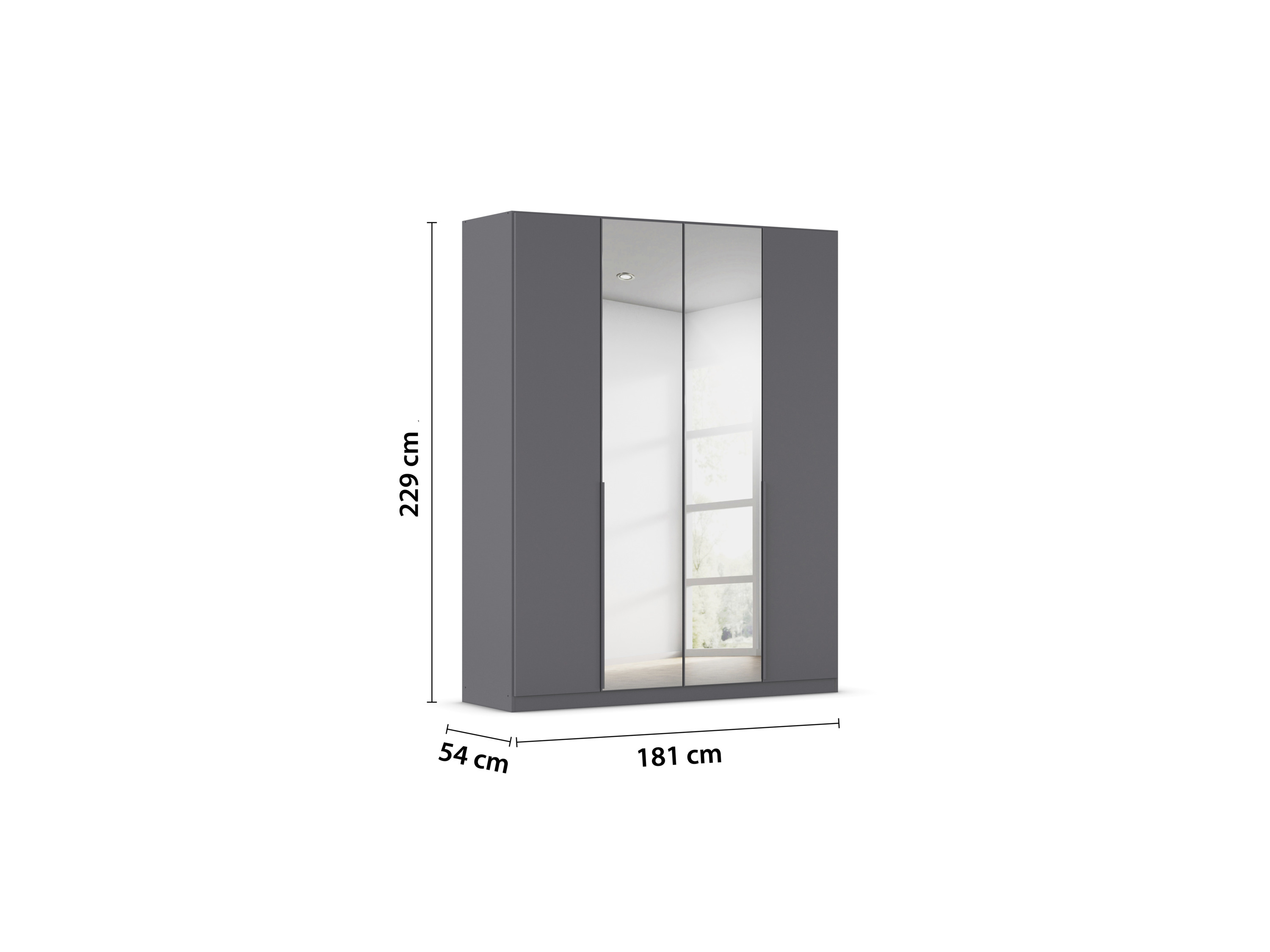 RAUCH ORANGE Drehtürenschrank Alabama mit Spiegel (Premium-Zubehör, Graumetallic, Griffe Grau, 181 x 229 cm) – Bild 2 von 4