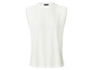 Weißes, ärmelloses T-Shirt mit Rundhalsausschnitt.