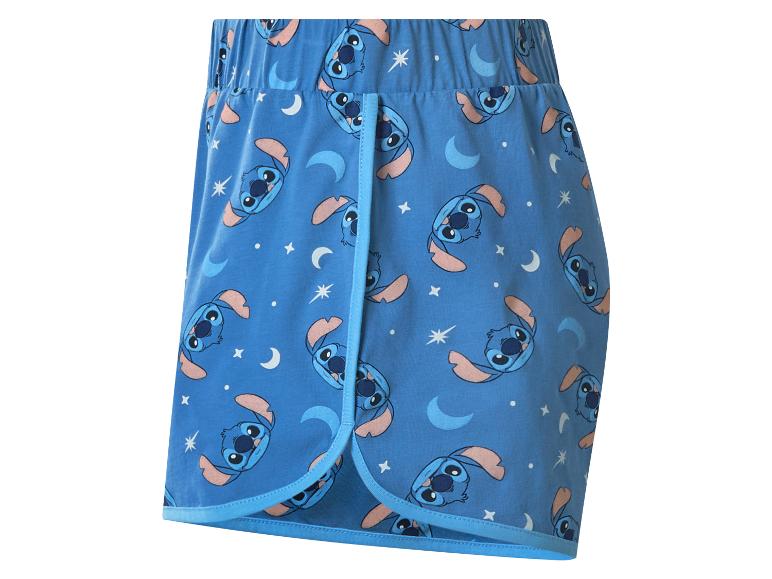 Blaue Pyjamashorts mit Cartoon-Charakter- und Mond-Stern-Motivdruck.