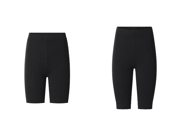 Zwei schwarze Damen-Sportshorts mit hoher Taille, in verschiedenen Längen.